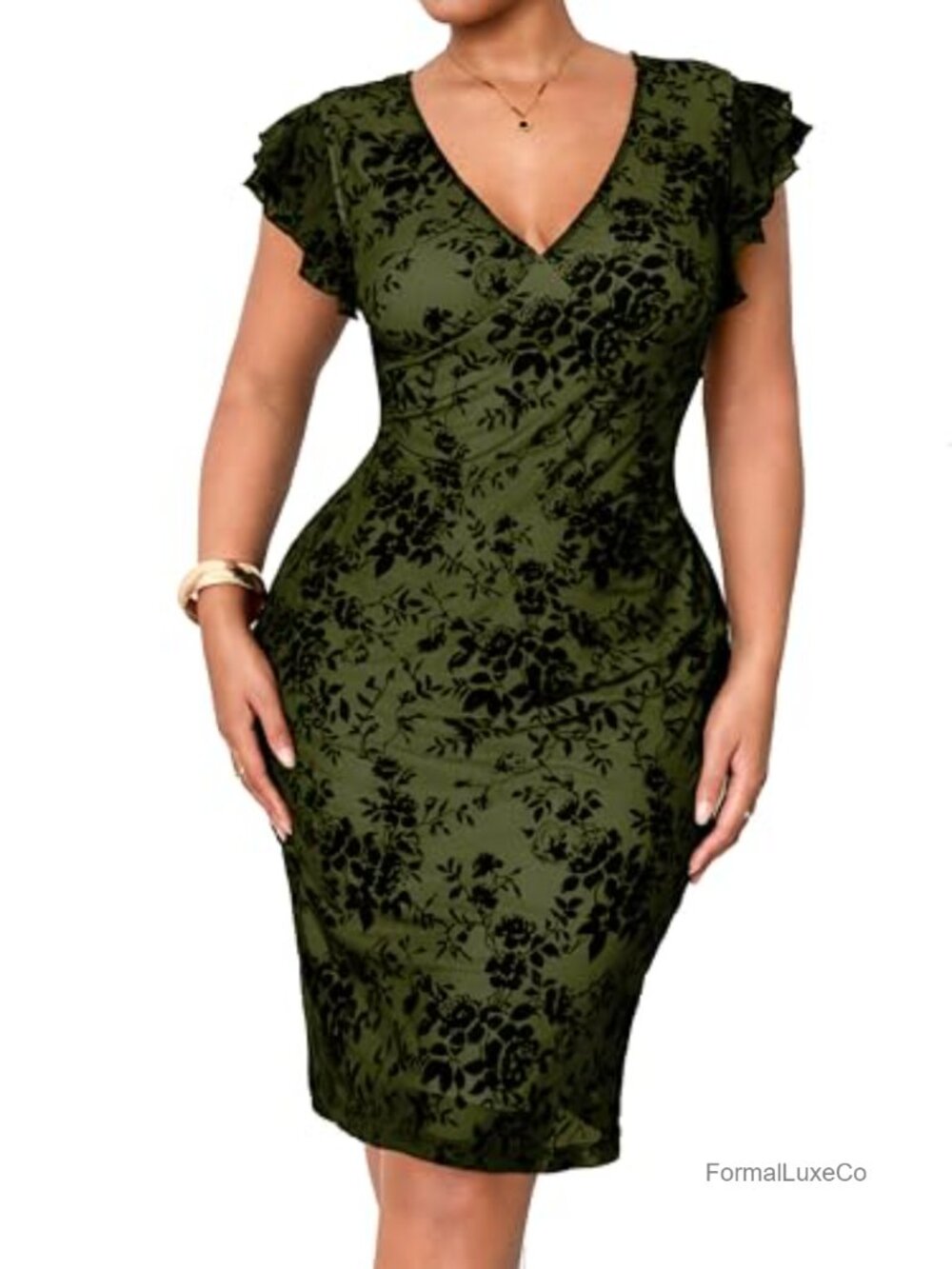 Plus Size Cocktail Party Bodycon Dress with Floral Mesh